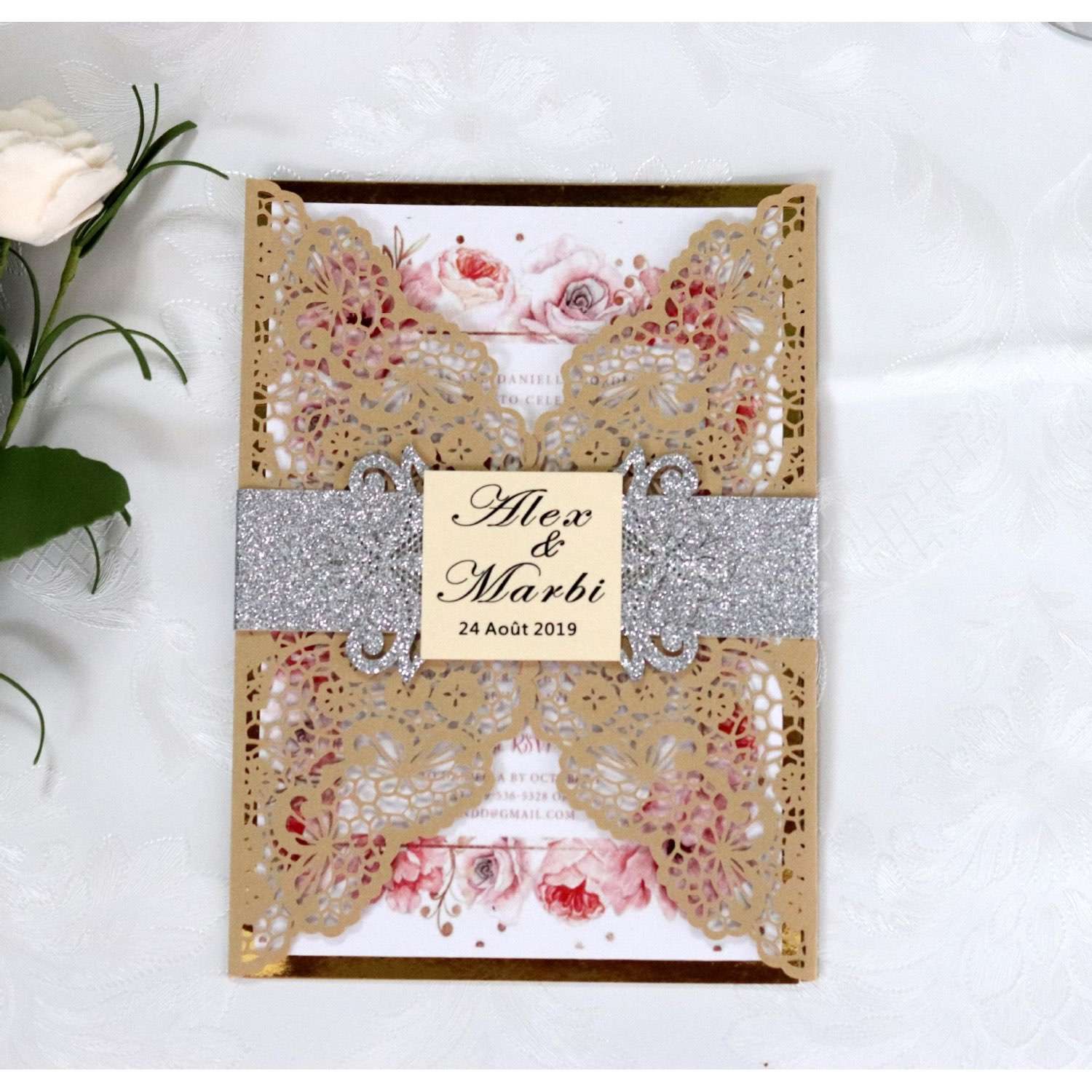 Slap-up Invitation Card Glitter Paper Tape Marriage Invitation Laser Cut